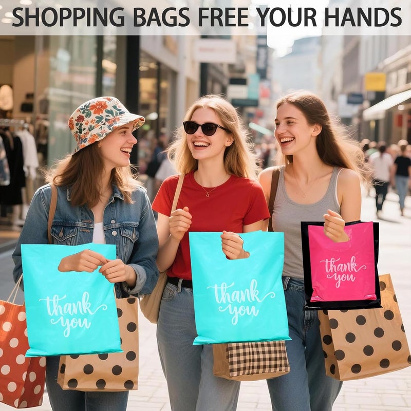 Heran 200PCS Thank You Bags for Small Business, 3 Sizes Plastic Retail Grocery Shopping Bags, Black Pink Turquoise Sale Boutique Gift Bag, Reusable Goodie Bag Bulk for Store Party Favor Purchase - Image 5
